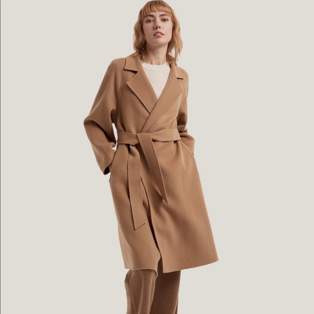 Gentle Herd, Medium, Carmel 100% Wool Belted Wrap Coat